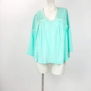 2/$30 Crown & Ivy Small Womens Mint Blue Crochet Boho Popover Top